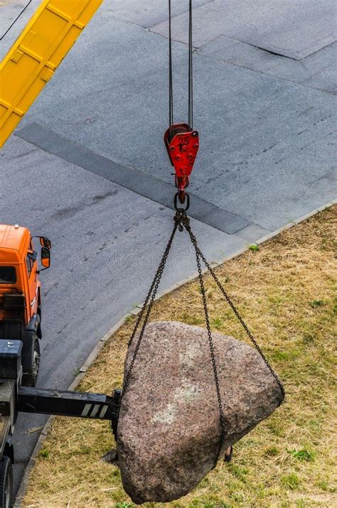 Loading A Granite Boulder Aerial View Stock Photo Image Of Mover