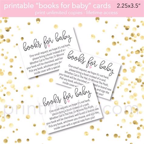 A unique baby shower idea is for the host to request books instead of cards with the baby gifts. Printable Pink Heart Books For Baby Cards - Print It Baby