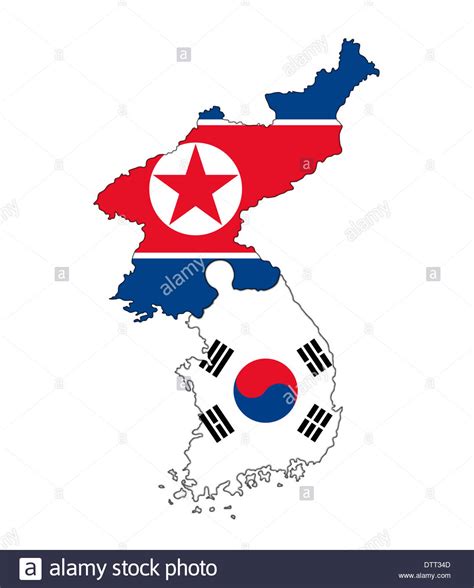 North Korean And South Korean Map Flag Banner Country Border Stock