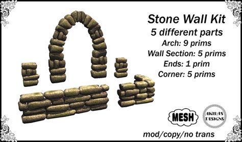 Second Life Marketplace Stone Wall Kit By Akira Kinomis Detailed