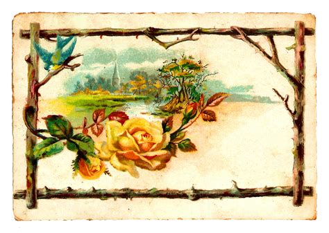 The Graphics Monarch Printable Rose Frame Antique Bird Botanical Label