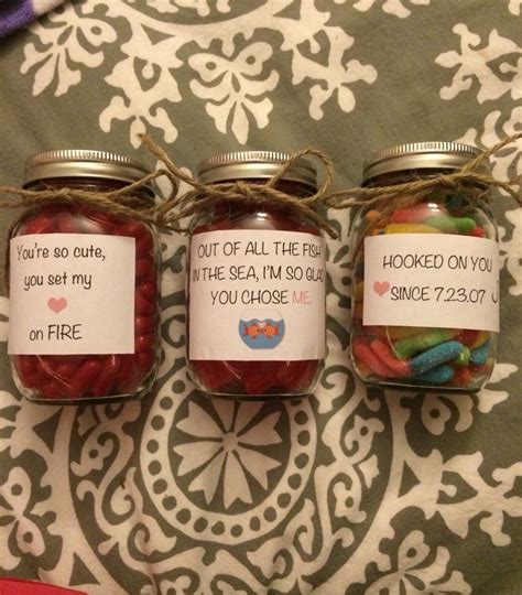 A cute valentine's quote is one way to make your sweetheart's day. Cute sayings on mason jars full of candy for Valentine's Day | Diy anniversary gifts for him ...