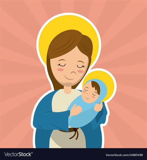 Virgin Mary Holding Baby Jesus Catholicism Saint Vector Image
