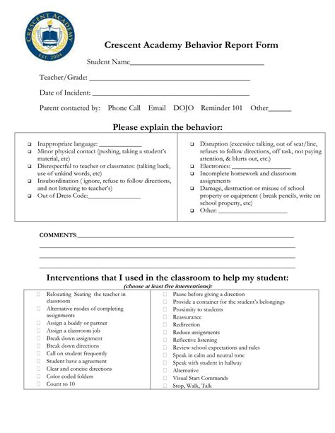 Behavioral Report Template