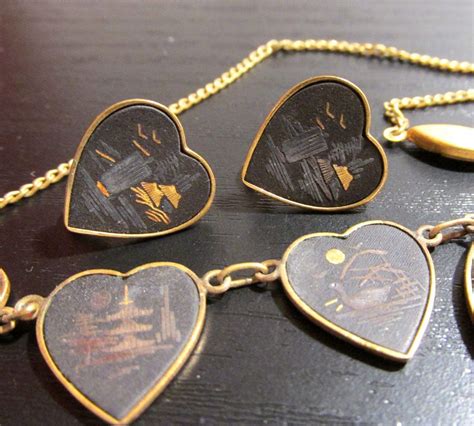 999 gold heart set necklace. Vintage Signed AMITA Japan Necklace & Earrings Damascene Gold | Etsy | Vintage signs, Vintage ...