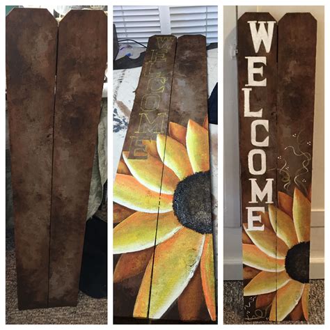 Stained Aged And Acrylic Painted Fence Board Welcome Sign Old Wood