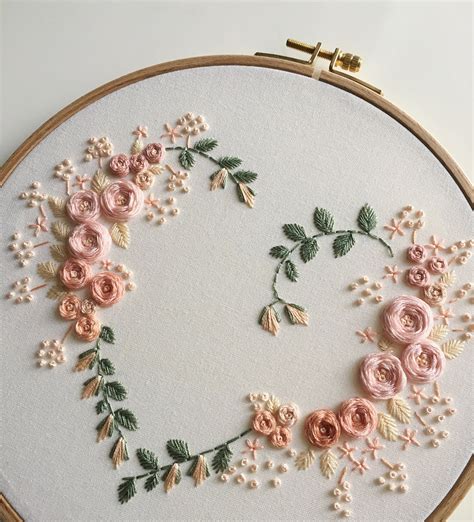 Floral Heart Embroidery Hoop Art Flower Embroidery Hoop Roses Hand