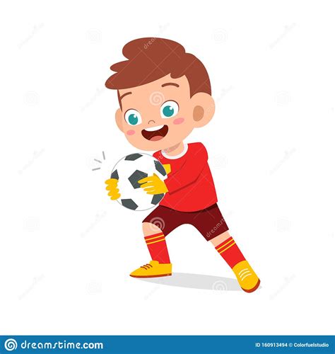 Happy Kid Boy Play Soccer As Goalkeeper Stock Vector Illustration Of