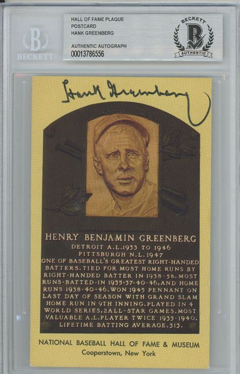 Bas Authenticated And Encased Hank Greenberg Hof Postcard Autograph