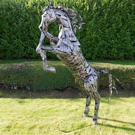 Horse Lawn Sculpture|Large Horse Garden Ornament - Candle and Blue