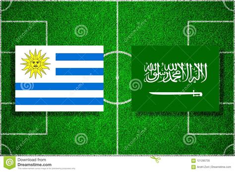 Flag Uruguay Saudi Arabia On The Football Field Football Match Stock