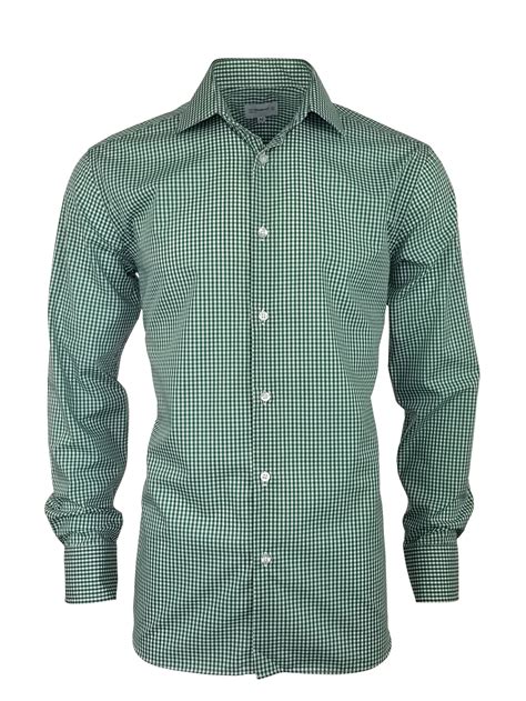 Mens Gingham Shirt Green Mini Gingham Check Shirt Long Sleeve