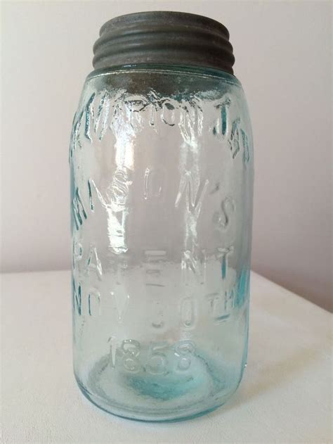 The Marion Jar Masons Patent Nov30th 1858 Quart Aqua Fruit Jar
