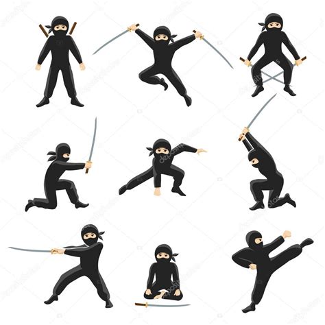 Cute Cartoon Ninja Vector Illustration Kicking And Jumping Ninjas