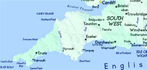 Detailed Map Of West Country Cornwall Devon Somerset