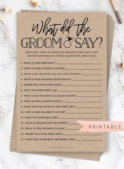 What Did The Groom Say About His Bride Virtual Printable Etsy