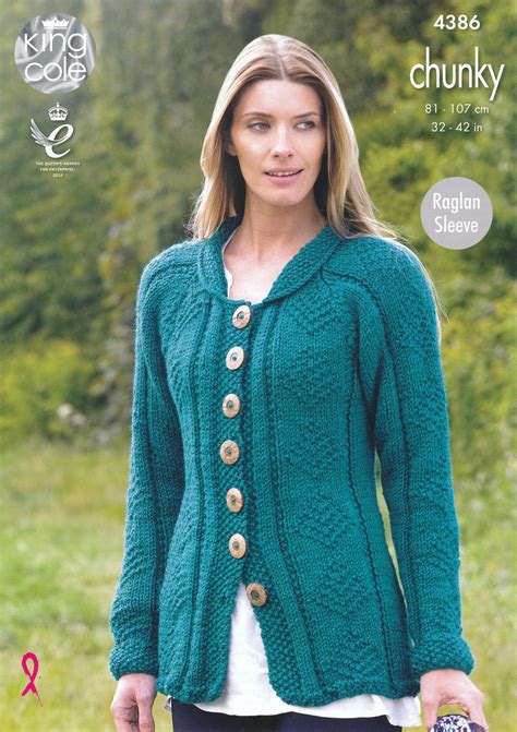 Make your own cardigans and jackets! King Cole Ladies Chunky Knitting Pattern Womens Raglan ...