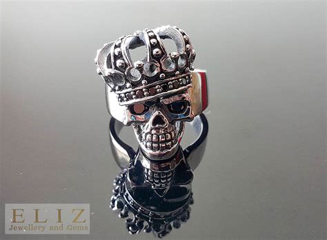 925 Sterling Silver Royal Skull Crown Ring Black Cubic Zirconia King