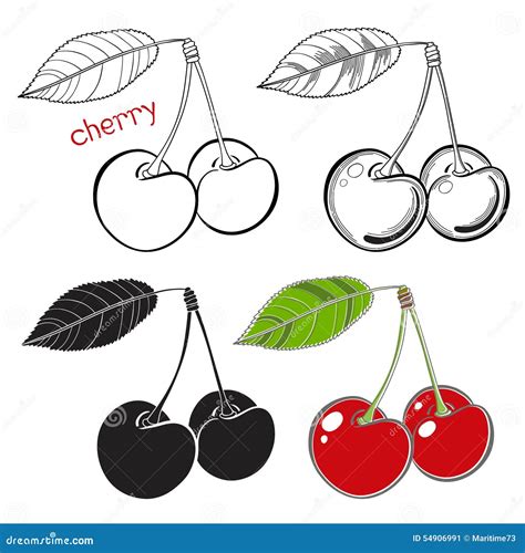 Set Of Cherry Isolated On White Background Hand Drawn Il Stock