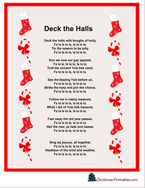 Deck The Halls Printable Lyrics