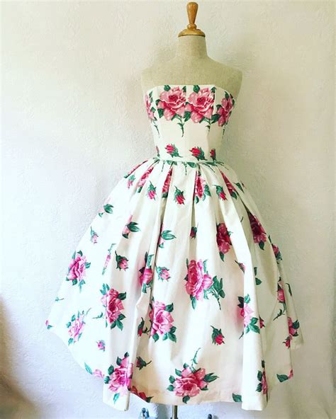 1950s Horrockses Large Pink Rose Print Dress Ballgown By Audreyscarlett On Etsy Etsy