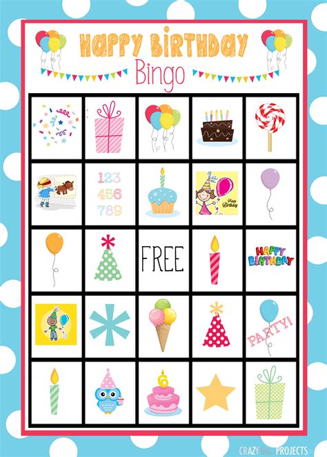 3x3, 4x4 and 5x5 picture bingo using pictures from a theme that you select or substitute vocabulary words that you provide. Birthday Bingo Cards - Crazy Little Projects