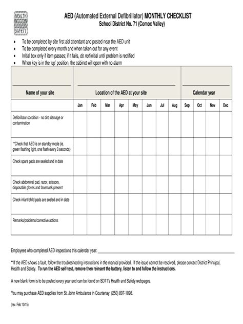 Defibrillator Monthly Checklist Fill Online Printable Fillable