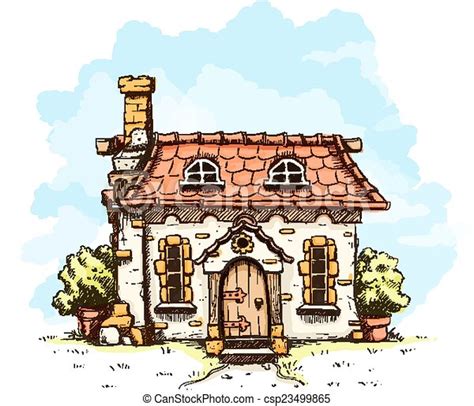 Clip Art Vector Of Entrance In Old Fairy Tale House With Tiles Roof