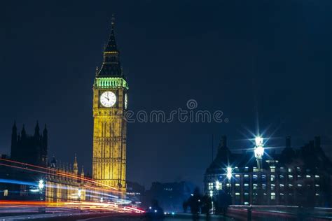 London Big Ben At Night Light Trails Stock Photo Image Of Bridge
