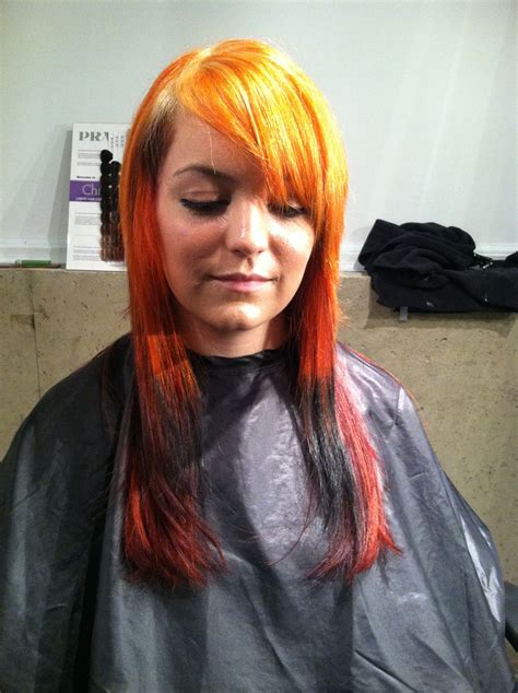 Red And Orange With Black Dip Dyed Tips In The Front