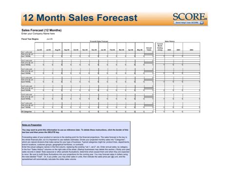 Twelve Month Sales Forecast Template