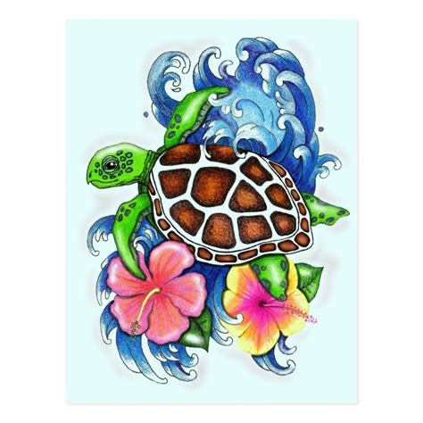 Tropical Sea Turtles Postcard Sea Turtle Painting