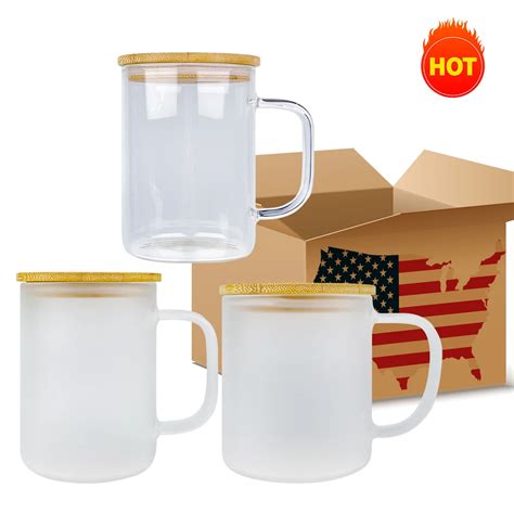 Usa Warehouse 11oz 17oz Clear Frosted Glass Coffee Mugs Sublimation Blank Glass Cup Coffee Mug