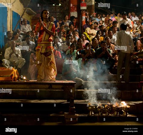 Ganga Puja Hindu Ceremony Varanasi India Stock Photo Alamy