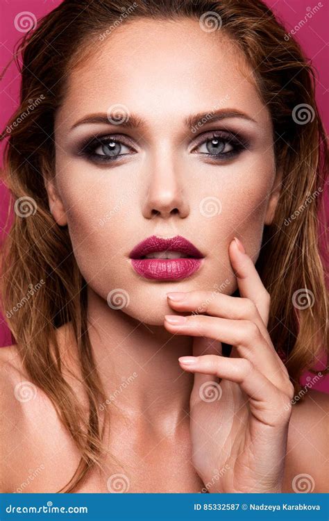 Glamour Portrait Of Beautiful Woman Model With Fresh Makeup And