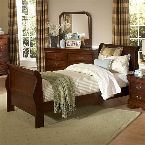 Homelegance Chateau Brown Distressed Cherry Twin Sleigh Bed At