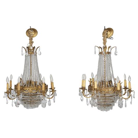 Pair Of French Empire Style Crystal Chandeliers At Stdibs