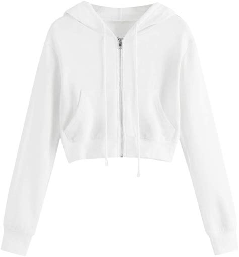 Cropped Hoodie Jacket Zip Up Hoodies For Women Long Sleeve Crop Top Sweatshirts Teens Girls