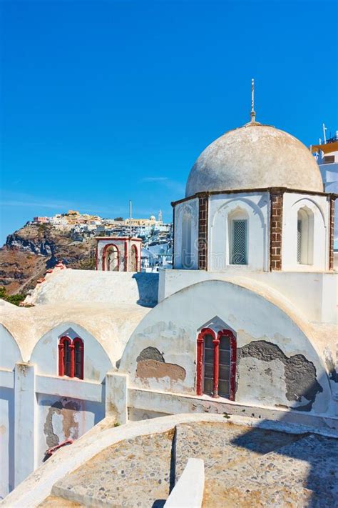 Greek Church In Fira Town In Santorini Stock Photo Image Of European