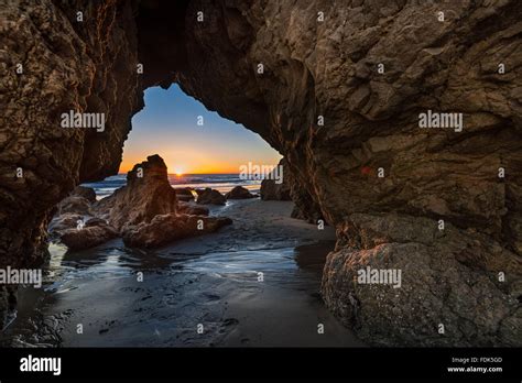 Sunset View Through Rocks El Matador Beach Malibu California