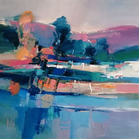 An Abstract Painting With Blue Pink And Green Colors