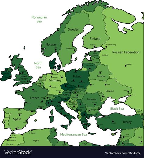Map Of Europe Of Green Colors Royalty Free Vector Image