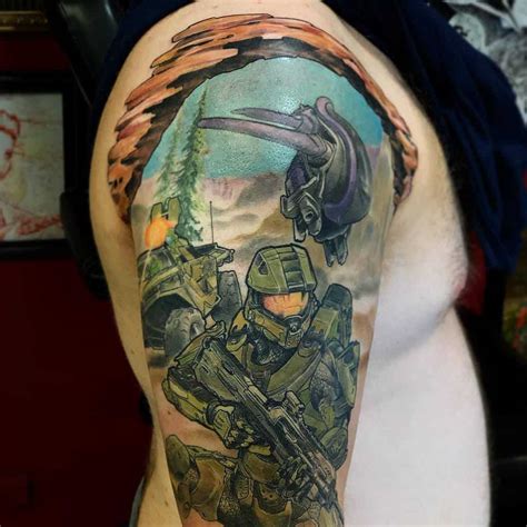 A tattoo is a permanent design marked on skin using inked needles. Top 37 Best Halo Tattoo Ideas - 2021 Inspiration Guide