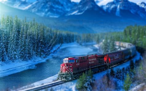 Download Wallpapers Bow River Train Winter Railway
