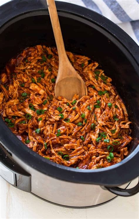 Rich, sweet and low on spice and tang. BEST EVER Crock Pot BBQ Chicken! Easy and SO GOOD! Healthy ...