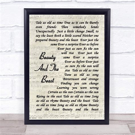 Beauty And The Beast Vintage Script Song Lyric Quote Print