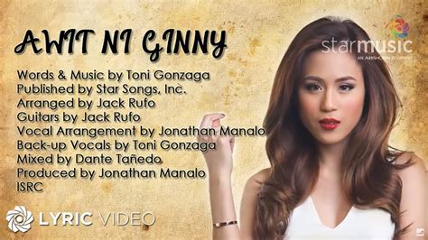 Awit Ni Ginny Toni Gonzaga Lyrics Youtube