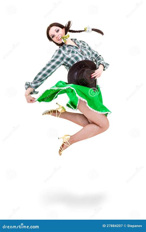 Smiling Cowgirl Jumping Stock Image Image Of Jumping 27884207
