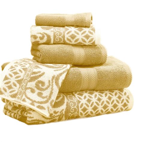 Modern Threads Trefoil 6 Piece Gold Geometric Bath Towel Set 5jqydtlg
