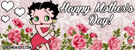 happy mother s day cute cartoon character betty boop with pink roses and white hearts on lace